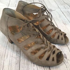 PAUL GREEN Taupe Leather Lace Up Prague Sandals